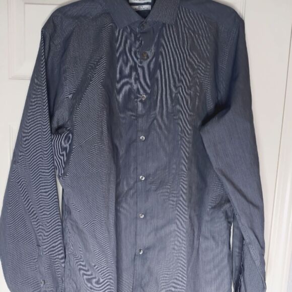 Calvin Klein Men'sDressShirt Slim FitNon Iron Gray Pinstripes 16 1/2 36/37 L/Sl. - Picture 1 of 11